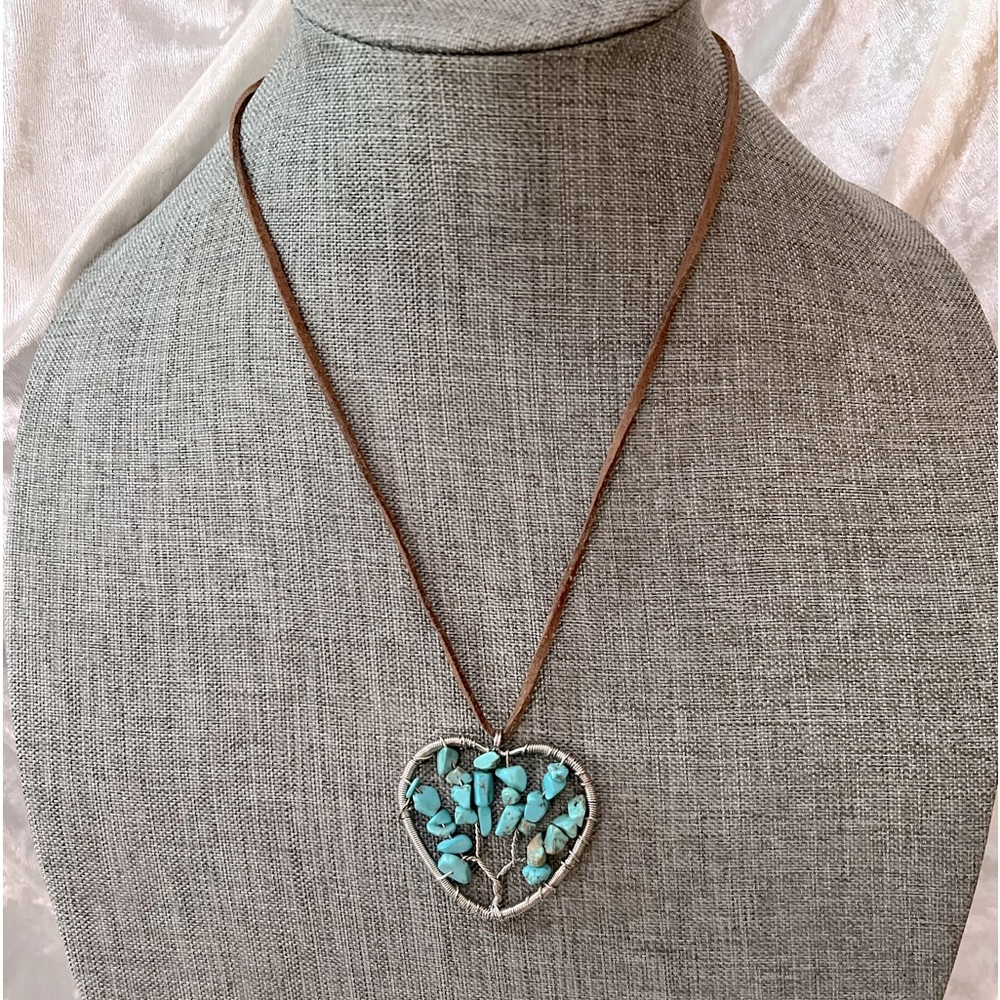 Boho Blue Stone Heart Necklace 20”